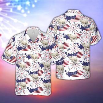 Charolais Happy Firework Flag Hawaiian Shirt, Farm Hawaiian Shirt, Farmer Hawaii | Newhawaiianshirts AU