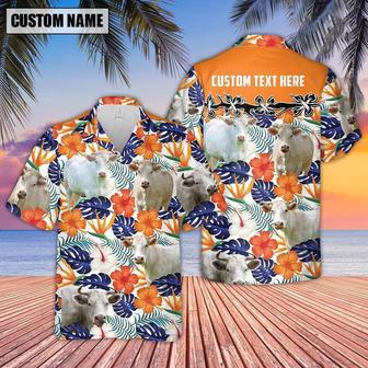 Charolais Hibiscus Blue Floral Custom Name Hawaiian Shirt, Farm Hawaiian Shirt, Farmer Hawaii | Newhawaiianshirts AU