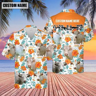 Charolais Hibiscus Floral Custom Name Hawaiian Shirt, Farm Hawaiian Shirt, Farmer Hawaii | Newhawaiianshirts AU