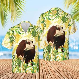 Corn Farm Hereford All Over Printed Hawaiian Shirt, Farm Hawaiian Shirt, Farmer Hawaii | Newhawaiianshirts UK