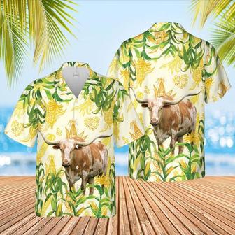 Corn Farm Texas Longhorn All Over Printed Hawaiian Shirt, Farm Hawaiian Shirt, Farmer Hawaii | Newhawaiianshirts UK