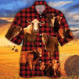 Cow Red Tartan Pattern All Over Printed Hawaiian Shirt, Farm Hawaiian Shirt, Farmer Hawaii | Newhawaiianshirts AU