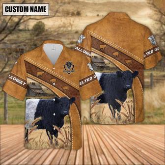 Custom Name Belted Galloway Leather Pattern Hawaiian Shirt, Farm Hawaiian Shirt, Farmer Hawaii | Newhawaiianshirts AU