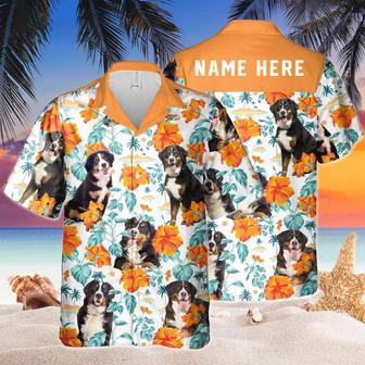 Custom Name Bernese Mountain Hibiscus Flowers All Printed Hawaiian Shirt, Farm Hawaiian Shirt, Farmer Hawaii | Newhawaiianshirts AU