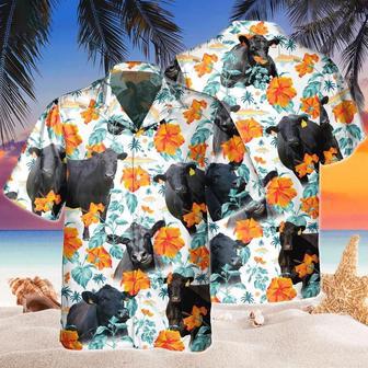 Custom Name Black Angus Hibiscus Flowers All Printed Hawaiian Shirt, Farm Hawaiian Shirt, Farmer Hawaii | Newhawaiianshirts AU