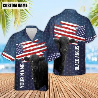 Custom Name Black Angus US Flag Pattern Hawaiian Shirt, Farm Hawaiian Shirt, Farmer Hawaii | Newhawaiianshirts AU