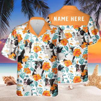 Custom Name Border Collie Hibiscus Flowers All Printed Hawaiian Shirt, Farm Hawaiian Shirt, Farmer Hawaii | Newhawaiianshirts