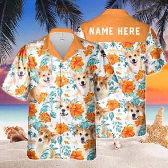 Custom Name Corgi Dog Hibiscus Flowers All Printed Hawaiian Shirt, Farm Hawaiian Shirt, Farmer Hawaii | Newhawaiianshirts CA