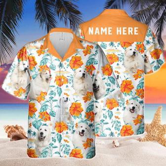 Custom Name Great Pyrenees Dog Hibiscus Flowers All Printed Hawaiian Shirt, Farm Hawaiian Shirt, Farmer Hawaii | Newhawaiianshirts