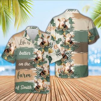 Custom Name Hereford Life Is Better On The Farm Hawaiian Shirt, Farm Hawaiian Shirt, Farmer Hawaii | Newhawaiianshirts