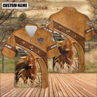 Custom Name Highland Cattle Leather Pattern Hawaiian Shirt, Farm Hawaiian Shirt, Farmer Hawaii | Newhawaiianshirts AU