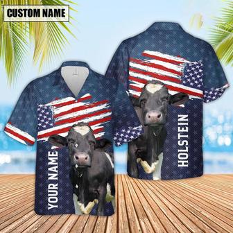 Custom Name Holstein US Flag Pattern Hawaiian Shirt, Farm Hawaiian Shirt, Farmer Hawaii | Newhawaiianshirts AU