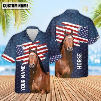 Custom Name Horse US Flag Pattern Hawaiian Shirt, Farm Hawaiian Shirt, Farmer Hawaii | Newhawaiianshirts AU