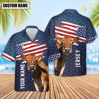 Custom Name Jersey Cattle US Flag Pattern Hawaiian Shirt, Farm Hawaiian Shirt, Farmer Hawaii | Newhawaiianshirts AU