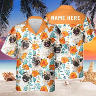 Custom Name Pug Dog Hibiscus Flowers All Printed Hawaiian Shirt, Farm Hawaiian Shirt, Farmer Hawaii | Newhawaiianshirts