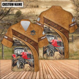 Custom Name Red Tractor Leather Pattern Hawaiian Shirt, Farm Hawaiian Shirt, Farmer Hawaii | Newhawaiianshirts AU