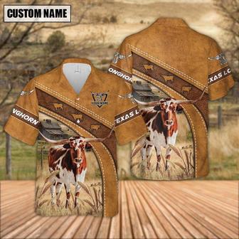 Custom Name Texas Longhorn Leather Pattern Hawaiian Shirt, Farm Hawaiian Shirt, Farmer Hawaii | Newhawaiianshirts AU