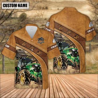 Custom Name Tractor Leather Pattern Hawaiian Shirt, Farm Hawaiian Shirt, Farmer Hawaii | Newhawaiianshirts AU