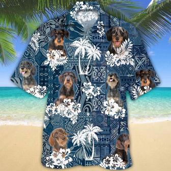 Dachshund 2 Hawaiian Tropical Plants Pattern Blue And White All Over Printed Hawaiian Shirt, Farm Hawaiian Shirt, Farmer Hawaii | Newhawaiianshirts AU