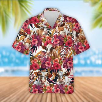 Dexter Cattle Red Hibicus Flowers Hawaiian Shirt, Farm Hawaiian Shirt, Farmer Hawaii | Newhawaiianshirts