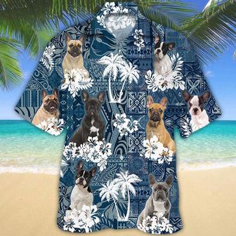 French Bulldog Hawaiian Tropical Plants Pattern Blue And White All Over Printed Hawaiian Shirt, Farm Hawaiian Shirt, Farmer Hawaii | Newhawaiianshirts AU