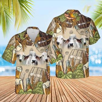 Funny Brahman Cattle Beer Pattern Hawaiian Shirt, Farm Hawaiian Shirt, Farmer Hawaii | Newhawaiianshirts CA