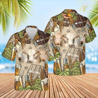 Funny Charolais Cattle Beer Pattern Hawaiian Shirt, Farm Hawaiian Shirt, Farmer Hawaii | Newhawaiianshirts CA