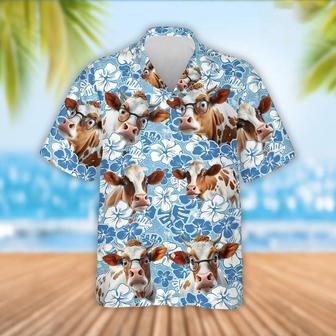 Funny Dexter Cattle Blue Flower Pattern Hawaiian Shirt, Farm Hawaiian Shirt, Farmer Hawaii | Newhawaiianshirts AU