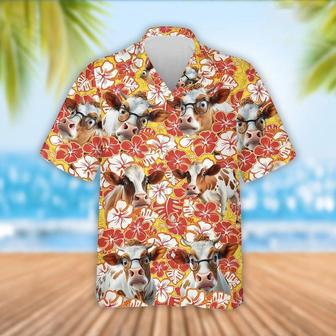 Funny Dexter Cattle Orange Flower Pattern Hawaiian Shirt, Farm Hawaiian Shirt, Farmer Hawaii | Newhawaiianshirts AU