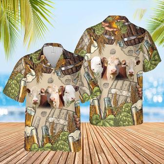 Funny Hereford Cattle Beer Pattern Hawaiian Shirt, Farm Hawaiian Shirt, Farmer Hawaii | Newhawaiianshirts CA