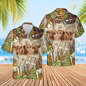 Funny Highland Cattle Beer Pattern Hawaiian Shirt, Farm Hawaiian Shirt, Farmer Hawaii | Newhawaiianshirts CA