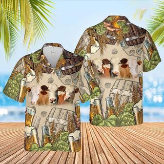 Funny Simmental Cattle Beer Pattern Hawaiian Shirt, Farm Hawaiian Shirt, Farmer Hawaii | Newhawaiianshirts CA