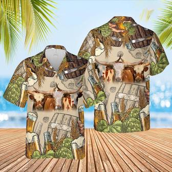 Funny Texas Longhorn Beer Pattern Hawaiian Shirt, Farm Hawaiian Shirt, Farmer Hawaii | Newhawaiianshirts CA