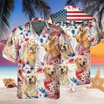 Golden Retriever Dog United States Flag Hawaiian Flowers All Over Printed Hawaiian Shirt, Farm Hawaiian Shirt, Farmer Hawaii | Newhawaiianshirts AU