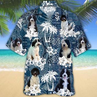 Goldendoodle Hawaiian Tropical Plants Pattern Blue And White All Over Printed Hawaiian Shirt, Farm Hawaiian Shirt, Farmer Hawaii | Newhawaiianshirts DE