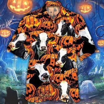 Happy Halloween Holstein Pumpkin All Over Printed Hawaiian Shirt, Farm Hawaiian Shirt, Farmer Hawaii | Newhawaiianshirts AU