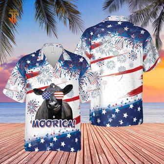 Happy Independence Day Black Angus All Over Printed Hawaiian Shirt, Farm Hawaiian Shirt, Farmer Hawaii | Newhawaiianshirts AU