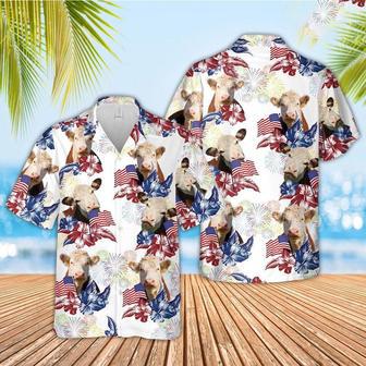 Hereford American Flowers And Flag Pattern Hawaiian Shirt, Farm Hawaiian Shirt, Farmer Hawaii | Newhawaiianshirts AU