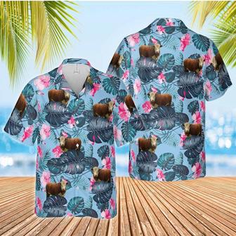 Hereford Blue Hibiscus Hawaiian Shirt, Farm Hawaiian Shirt, Farmer Hawaii | Newhawaiianshirts CA