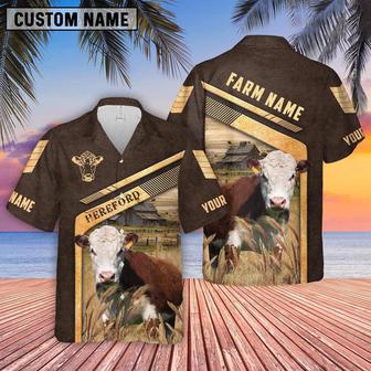 Hereford Brown Pattern Customized Name Hawaiian Shirt, Farm Hawaiian Shirt, Farmer Hawaii | Newhawaiianshirts AU