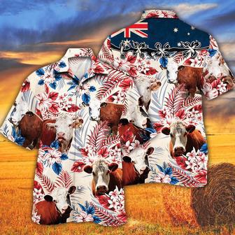 Hereford Cattle Australian Flag Hawaiian Flowers All Over Printed Hawaiian Shirt, Farm Hawaiian Shirt, Farmer Hawaii | Newhawaiianshirts AU