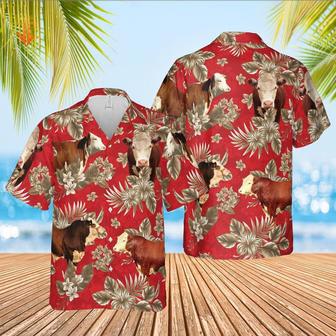 Hereford Cattle Lovers Aloha Pattern All Over Printed Hawaiian Shirt, Farm Hawaiian Shirt, Farmer Hawaii | Newhawaiianshirts AU