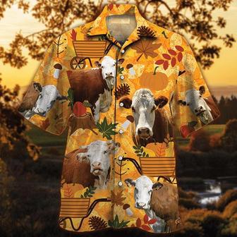 Hereford Cattle Lovers Orange Nature Autumn Hawaiian Shirt, Farm Hawaiian Shirt, Farmer Hawaii | Newhawaiianshirts AU