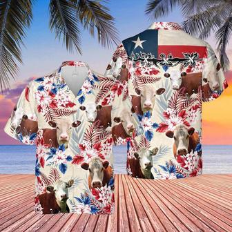 Hereford Cattle Texas Flag Hawaiian Flowers All Over Printed Hawaiian Shirt, Farm Hawaiian Shirt, Farmer Hawaii | Newhawaiianshirts AU