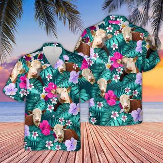 Hereford Cattle Tropical Style Hawaiian Shirt, Farm Hawaiian Shirt, Farmer Hawaii | Newhawaiianshirts CA