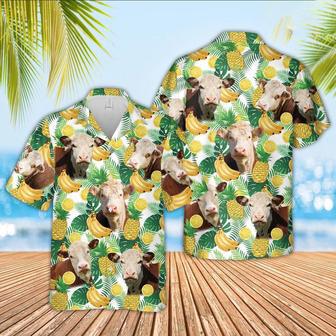 Hereford Cattle White Tropical Fruits Pattern Hawaiian Shirt, Farm Hawaiian Shirt, Farmer Hawaii | Newhawaiianshirts DE