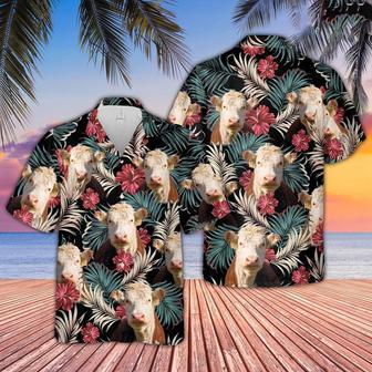 Hereford Dark Red Flowers Pattern Hawaiian Shirt, Farm Hawaiian Shirt, Farmer Hawaii | Newhawaiianshirts AU