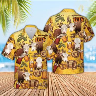 Hereford Drink Beer Pattern Hawaiian Shirt, Farm Hawaiian Shirt, Farmer Hawaii | Newhawaiianshirts AU