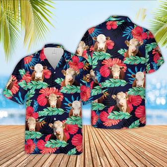 Hereford Face Tropical Pattern Hawaiian Shirt, Farm Hawaiian Shirt, Farmer Hawaii | Newhawaiianshirts CA