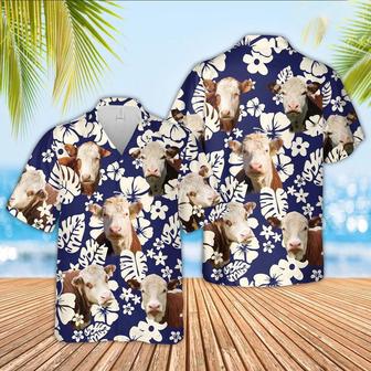 Hereford Flower Blue Pattern Hawaiian Shirt, Farm Hawaiian Shirt, Farmer Hawaii | Newhawaiianshirts AU